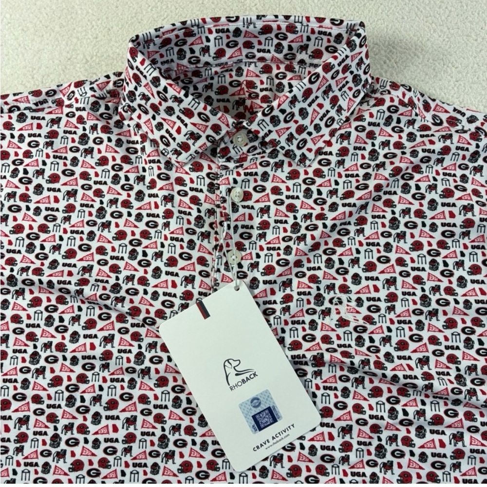 Rhoback Georgia Bulldogs Golf Polo Shirt Mens M White Red UGA Football AOP NWT